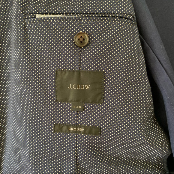 J Crew Blazer Jacket Unlined Cotton Blue Polka Dot Unstructuted Crosby Size 44 R - Picture 7 of 10